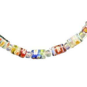Unique Multicolor Necklace Venetian Millefiori 6mmx3mm Tube Bead 17" Gold Tone